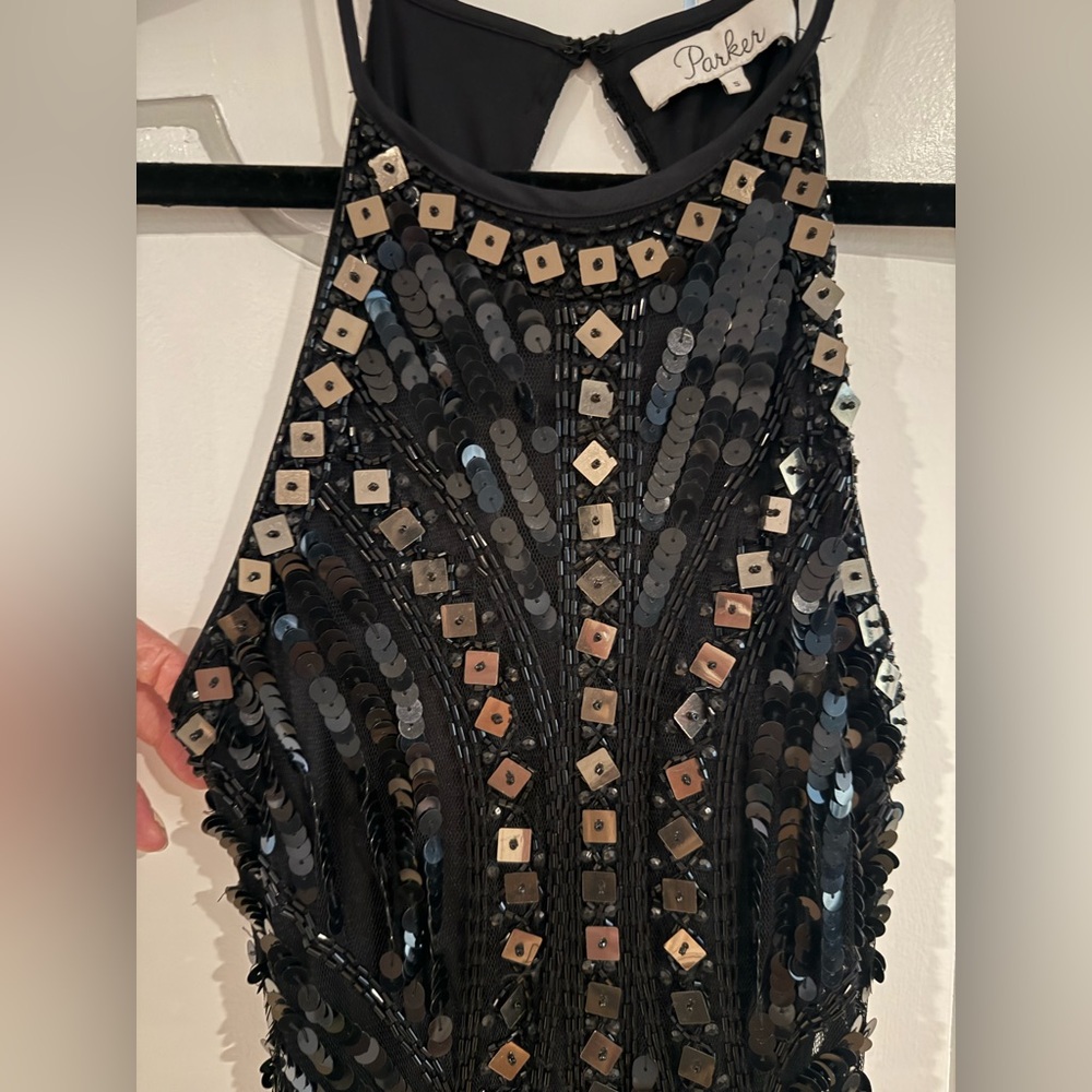 Revolve Parker Jaden Beaded Sequin Open Back Little Black Cocktail Dress - Picture 11 of 17